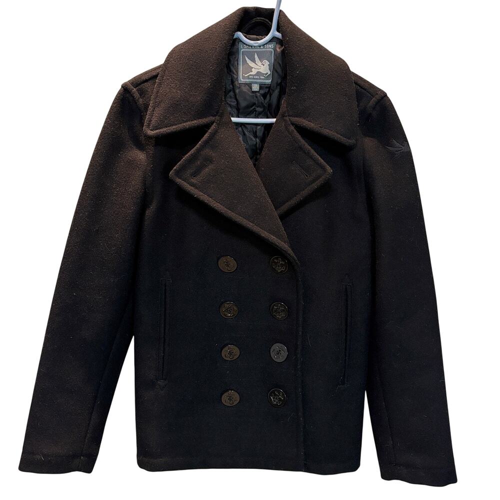 I. Spiewak & Sons Jacket Womens XS Black Pea Coat Double Breasted Wool Blend